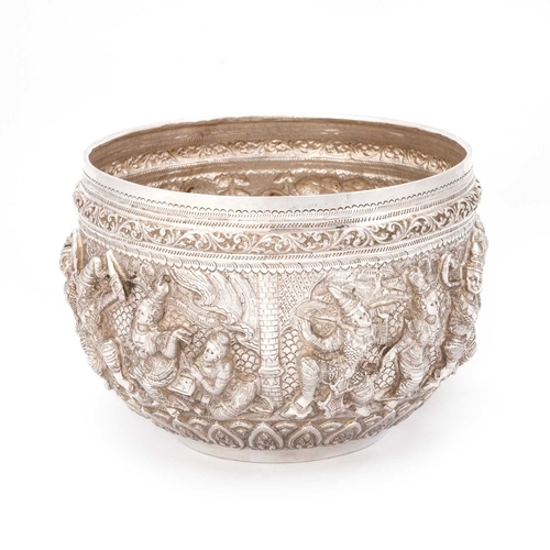 298 - AN EARLY 20TH CENTURY BURMESE SILVER BOWL Rangoon, c.1920, of circular form with a rounded base, the... 