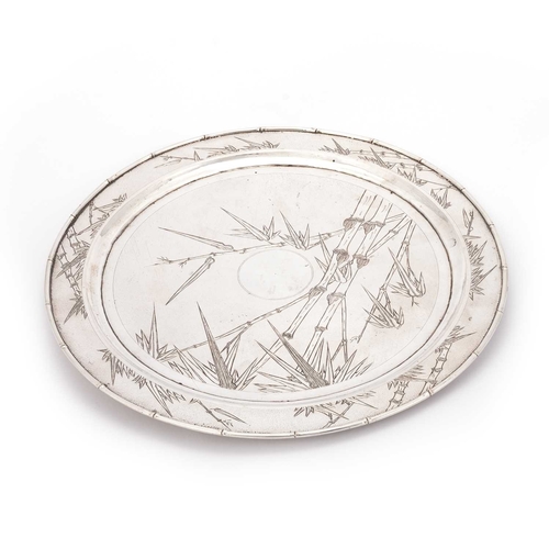 313 - AN EARLY 20TH CENTURY CHINESE EXPORT SILVER SALVER by Hui Chen, retailed by HY (untraced), circular,... 