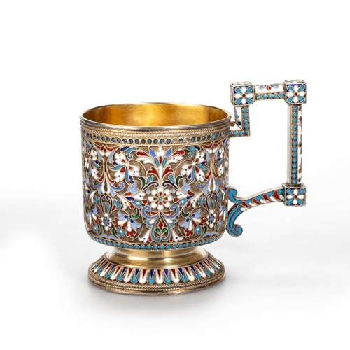 314A - A LATE 19TH/ EARLY 20TH CENTURY RUSSIAN SILVER-GILT AND ENAMEL CUP marked 88 standard, by Nikolai Va... 