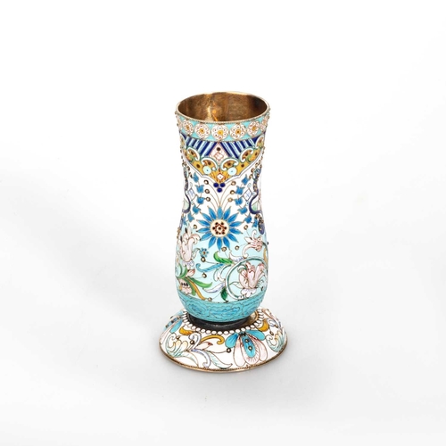 314B - A RUSSIAN SILVER AND CLOISONNÉ ENAMEL VASE by Ivan Petrovich Khlebnikov, First Kokoshnik assay marke... 