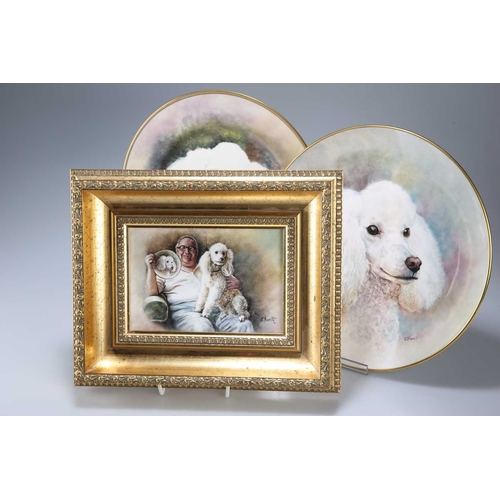 32 - TWO CABINET PLATES HAND-PAINTED BY JAMES SKERRETT (BORN 1954) with Snowie, a poodle owned by Henry a... 