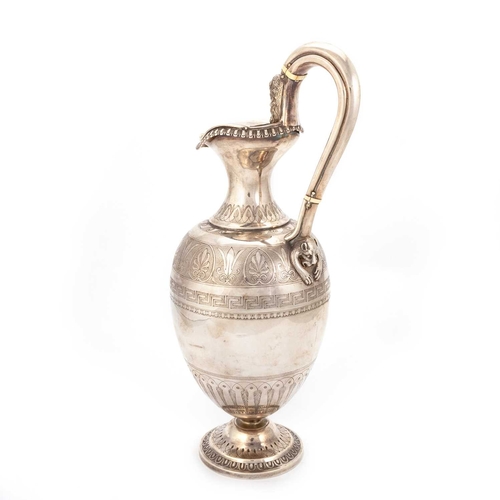 335 - § A LARGE VICTORIAN SCOTTISH SILVER EWER by George Crichton, Edinburgh 1863, in the Etruscan style, ... 