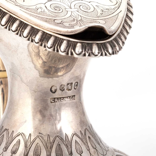 335 - § A LARGE VICTORIAN SCOTTISH SILVER EWER by George Crichton, Edinburgh 1863, in the Etruscan style, ... 