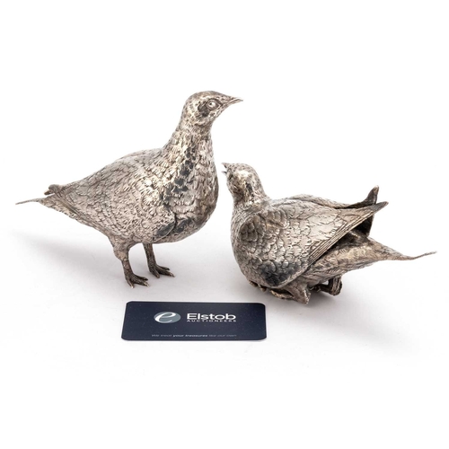 350 - PATRICK MAVROS: A PAIR OF SILVER SCULPTURES OF SAND GROUSE by Patrick Mavros, Zimbabwe 1995, numbere... 