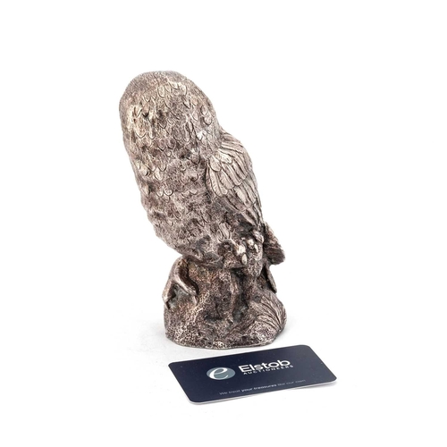 351 - AN ELIZABETH II SILVER MODEL OF AN OWL by Camelot Silverware Ltd, Sheffield 2001, realistically mode... 