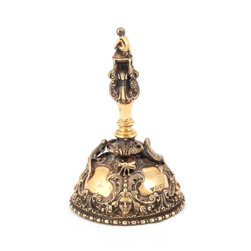 354 - AN ELIZABETH II SILVER-GILT TABLE BELL by Garrard & Co Ltd, London 1987, cast with insects, liza... 