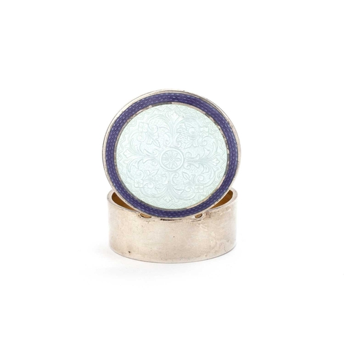 360 - AN EDWARDIAN SILVER AND ENAMEL PILL BOX by Levi & Salaman, Birmingham 1909, circular, the hinged... 