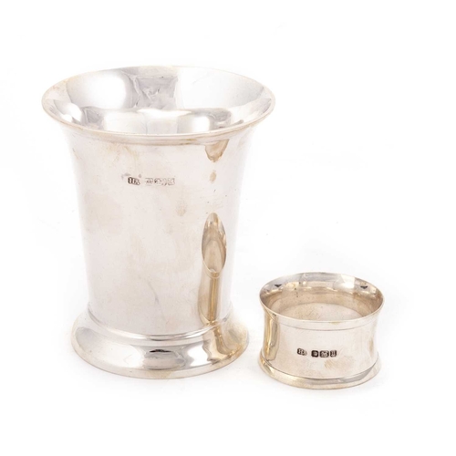 374 - AN EDWARDIAN SILVER CHRISTENING SET the beaker, napkin ring and fork by Atkin Brothers, Sheffield 19... 