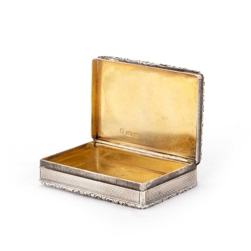 377 - A VICTORIAN SILVER SNUFF BOX by Nathaniel Mills, Birmingham 1841, rectangular, the hinged cover with... 