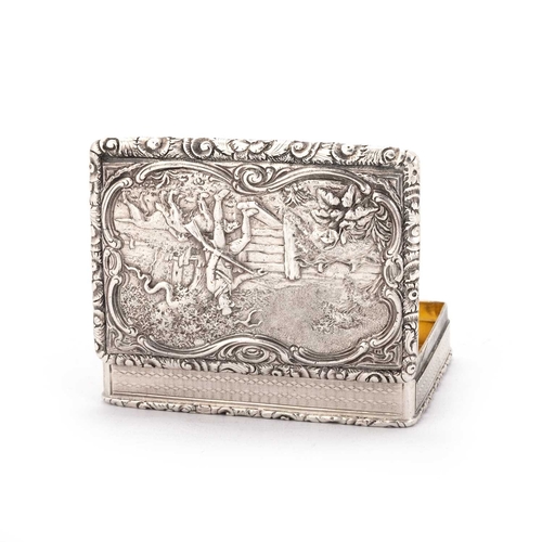 377 - A VICTORIAN SILVER SNUFF BOX by Nathaniel Mills, Birmingham 1841, rectangular, the hinged cover with... 