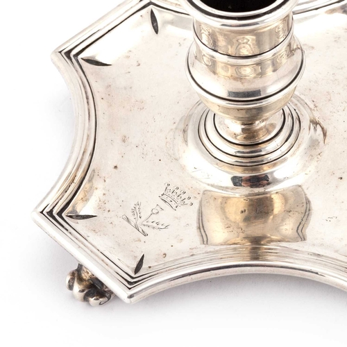 378 - A GEORGE IV SILVER CHAMBERSTICK by R & S Garrard & Co, London 1825, the quatrefoil base with... 