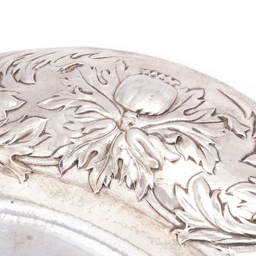 380 - AN ARTS AND CRAFTS BRITANNIA SILVER SIDEBOARD DISH by Gilbert Marks, London 1899, signed and dated G... 