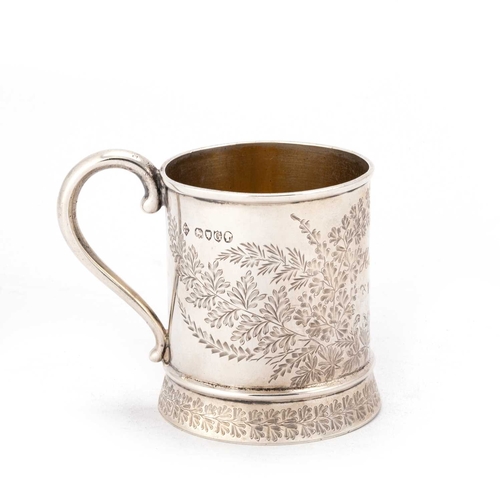 394 - A VICTORIAN SILVER MUG by Richard Martin & Ebenezer Hall, London 1882, of straight-sided slightl... 