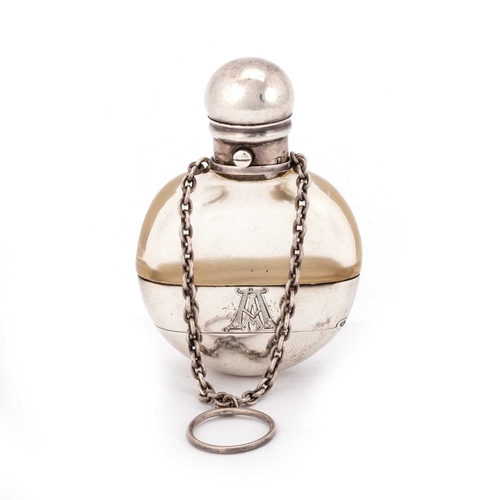 407 - A VICTORIAN SILVER-MOUNTED COMBINATION SCENT BOTTLE AND VINAIGRETTE by George Brace, London 1876, th... 