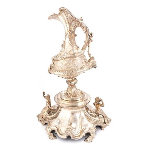 411 - A FINE VICTORIAN SILVER EWER AND STAND by John, Edward, Walter & John Barnard, London 1873, the ... 