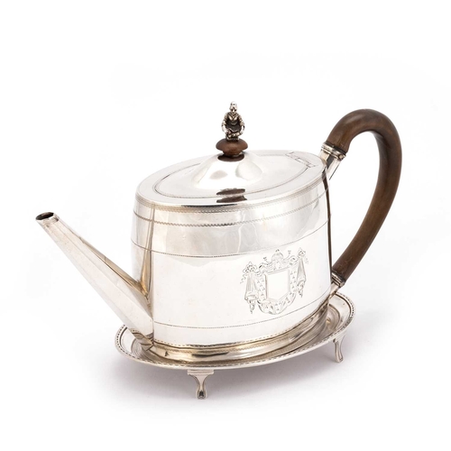 435 - A GEORGE III/ IV SILVER MATCHED FOUR-PIECE TEA SERVICE the teapot and stand by Charles Aldridge, Lon... 