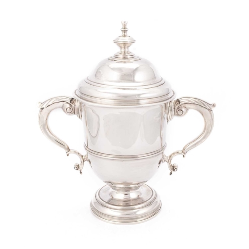 451 - A GEORGE II SILVER CUP AND COVER by Francis Spilsbury I, London 1737, the domed cover with an urn-fo... 