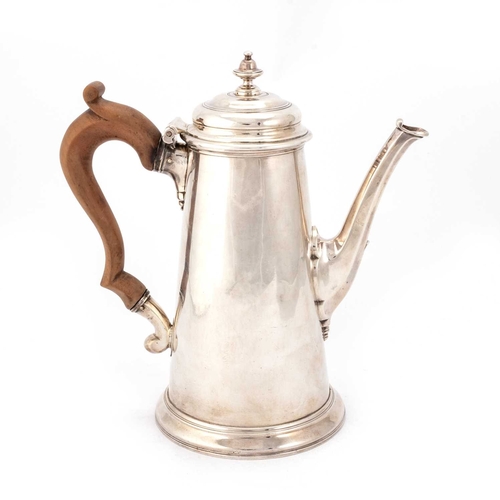 459 - A GEORGE II CAST SILVER COFFEE POT probably by Richard Bayley, London 1737, the domed hinged cover w... 