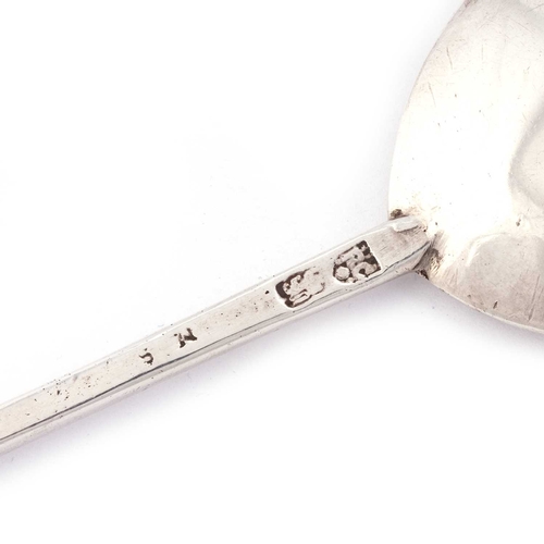 465 - A CHARLES II SILVER SLIP-TOP SPOON by Robert Crosse, London, the stem with a sloping terminal. 16cm ... 