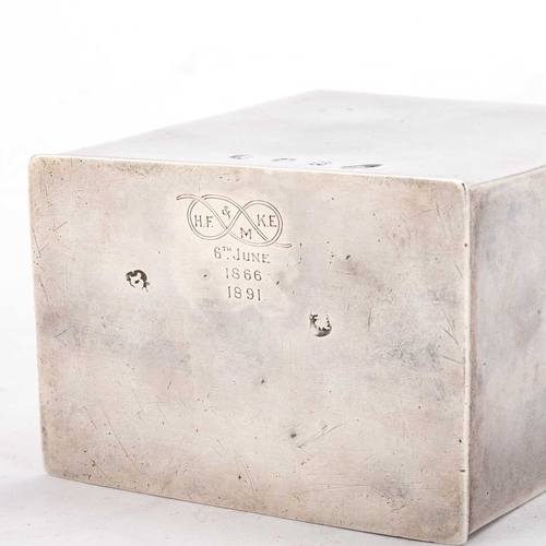 468 - A QUEEN ANNE SILVER TEA CADDY by John Rand, London 1707, plain rectangular form, the detachable cove... 