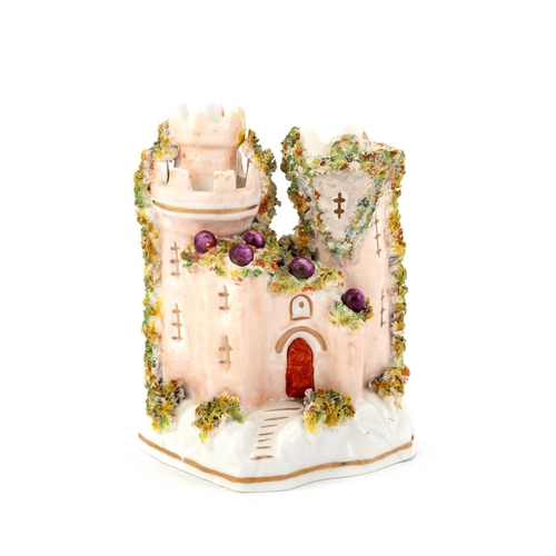 50 - A LEEDS POTTERY CREAMWARE PASTILLE BURNER of cottage form, polychrome painted, gilt and ornamented w... 