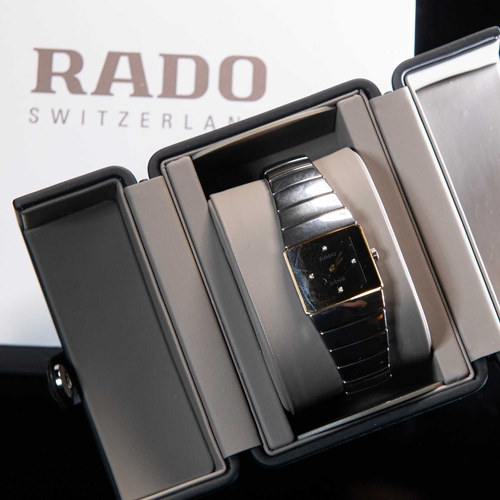 515 - A LADY'S RADO SINTRA CERAMIC BRACELET WATCH square mirrored dial signed Rado Jubilé with gilt hands ... 