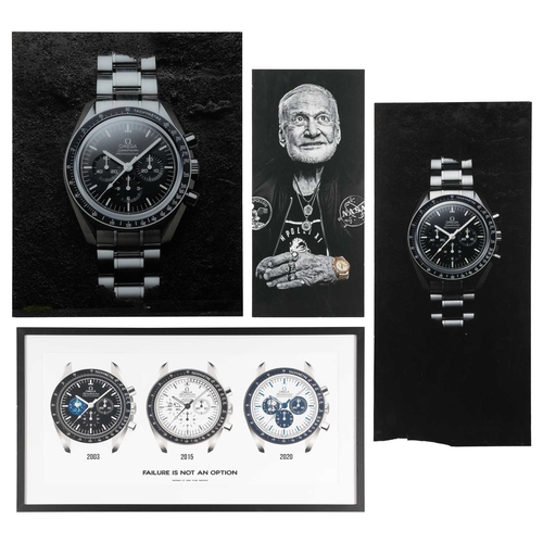 538 - FOUR OMEGA SPEEDMASTER IMAGES comprising a framed image entitled 