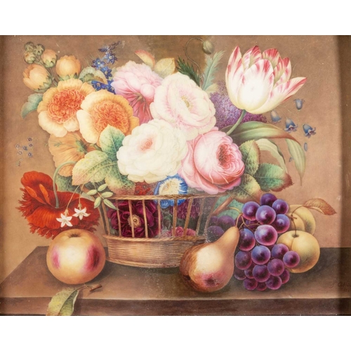 54 - AN ENGLISH PAINTED PORCELAIN PLAQUE, SIGNED J. ASTON, MID-19TH CENTURY painted with a still life of ... 