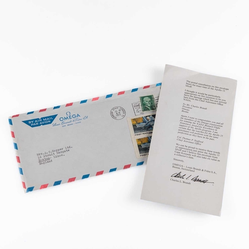 540 - A RARE OMEGA LETTER CONFIRMING THE APOLLO 15 MOON MISSION an Air Mail envelope postmarked July 26 19... 