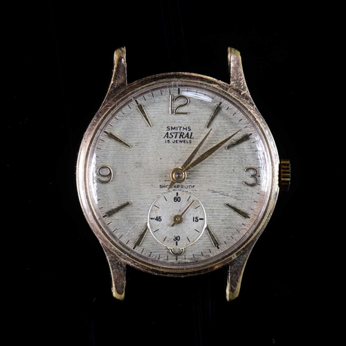 542 - A GOLD PLATED SMITHS ASTRAL WATCH HEAD circular silver linen texture dial signed Smiths Astral 15 Je... 