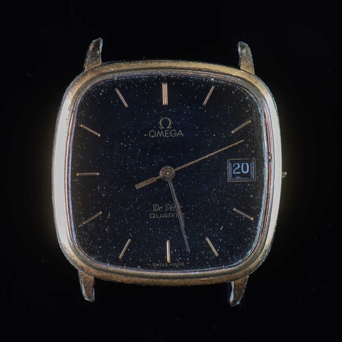 564 - A GOLD PLATED OMEGA DE VILLE WATCH HEAD cushion shaped grey dial signed Omega De Ville Quartz with g... 