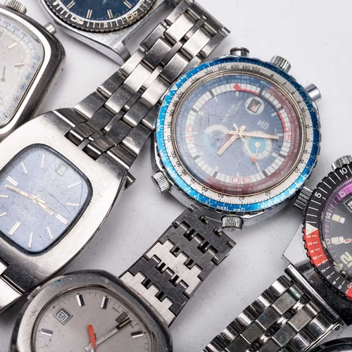 569 - A COLLECTION OF VINTAGE WRISTWATCHES including an Indus Automatic Chronograph, 5500; a Sorna Chrono ... 