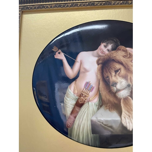 61 - A LARGE CONTINENTAL PORCELAIN OVAL PLAQUE, 'POWER AND LOVE' after the painting by Angelo Graf Von Co... 