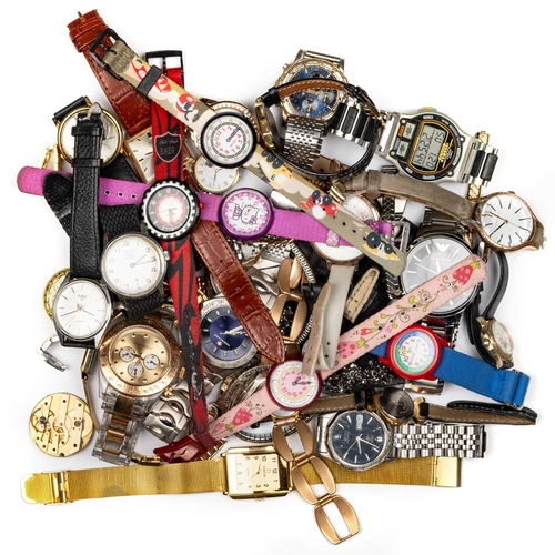 619 - A COLLECTION OF COSTUME JEWELLERY AND WATCHES including faux pearls, micro mosaic brooches, yellow m... 