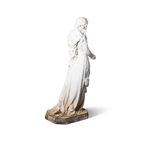 634 - A LARGE 19TH CENTURY MARBLE FIGURE unsigned, carved as a lady dressed in a long flowing robe. 119cm ... 