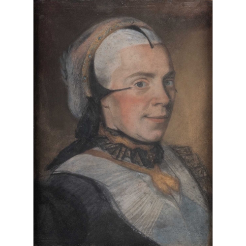 643 - 18TH CENTURY SWISS / NORTH ITALIAN SCHOOL PORTRAIT OF A LADY IN HEADDRESS Pastel
 (46cm x 33.5cm)... 