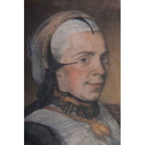 643 - 18TH CENTURY SWISS / NORTH ITALIAN SCHOOL PORTRAIT OF A LADY IN HEADDRESS Pastel
 (46cm x 33.5cm)... 