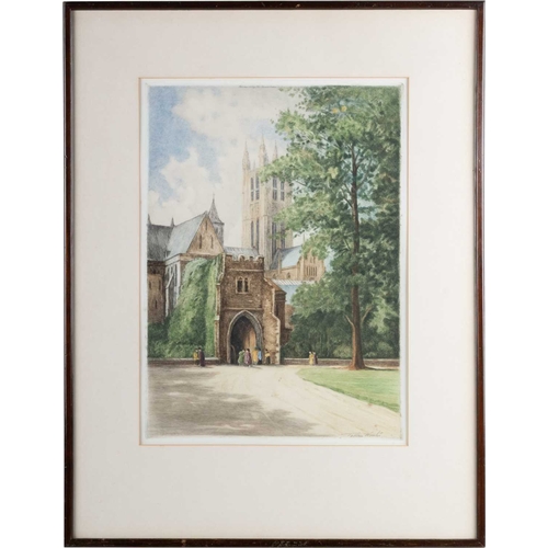 649 - WILLIAM TATTON WINTER RBA (1855-1928) PAIR OF VIEWS OF CANTERBURY Signed
Colour Etchings
 (37cm x 22... 