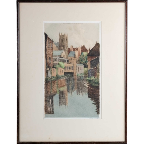 649 - WILLIAM TATTON WINTER RBA (1855-1928) PAIR OF VIEWS OF CANTERBURY Signed
Colour Etchings
 (37cm x 22... 