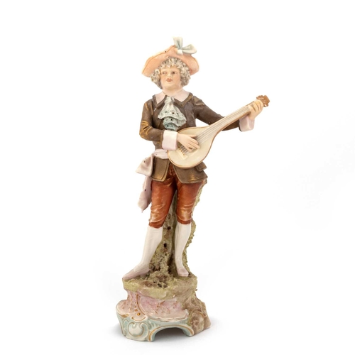 65 - A PAIR OF ROYAL DUX FIGURES of an 18th Century gallant strumming a lute, and his female dancing comp... 