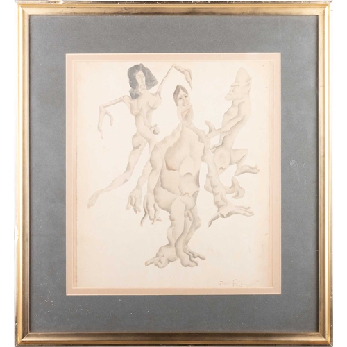 650 - ‡ DOMINIC FELS (1920-1984) ABSTRACT FIGURES Signed and dated (19)65
Watercolour and pencil(30cm x 25... 