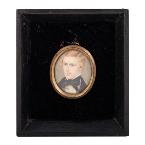 654 - § 19TH CENTURY ENGLISH SCHOOL PORTRAIT MINIATURE OF A GENTLEMAN On ivory
With non-transferable stand... 