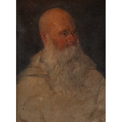 659 - 19TH CENTURY AMERICAN SCHOOL PORTRAIT OF AN OLD MAN Oil on card
Label verso for Loan from the Art De... 