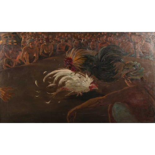 669 - D DRIESE(?) (20TH CENTURY SCHOOL) COCK FIGHTING, SOUTH EAST ASIA Indistinctly signed
Oil on canvas(8... 