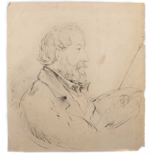 670 - ATTRIBUTED TO FREDERIC, LORD LEIGHTON P.R.A. (1830-1896) POSSIBLE SELF PORTRAIT WITH PALETTE Charcoa... 