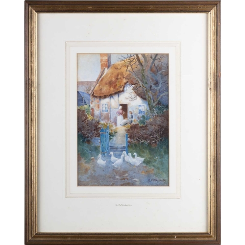 674 - GEORGE F. NICHOLLS (1885-1937) PAIR OF COUNTRY COTTAGE VIEWS Signed
Watercolour(24cm x 16.5cm)Qty: (... 