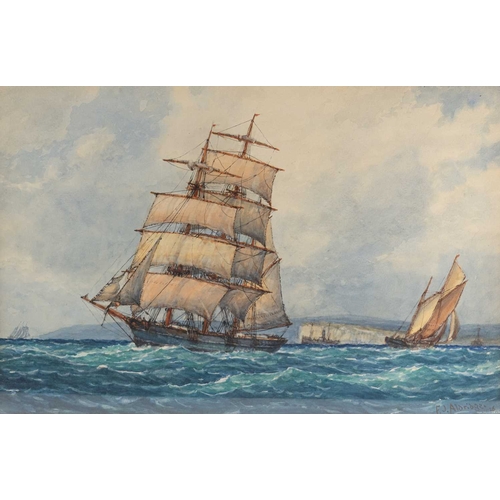 684 - FREDERICK JAMES ALDRIDGE (1850-1933) SHIPPING OFF THE SOUTH COAST Signed and dated (19)26
Watercolou... 