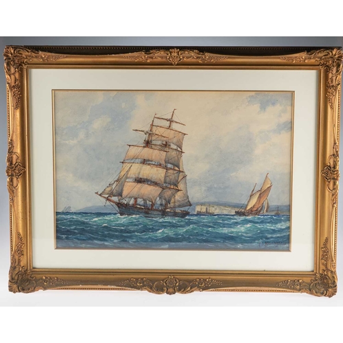 684 - FREDERICK JAMES ALDRIDGE (1850-1933) SHIPPING OFF THE SOUTH COAST Signed and dated (19)26
Watercolou... 