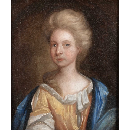 687 - LATE 17TH/ EARLY 18TH CENTURY ENGLISH SCHOOL PORTRAIT OF A LADY Oil on canvas(30cm x 24.5cm)... 