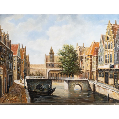 690 - L CLAYTON (20TH CENTURY) CONTINENTAL CANAL SCENE Signed
Oil on board
 (29cm x 39cm)... 